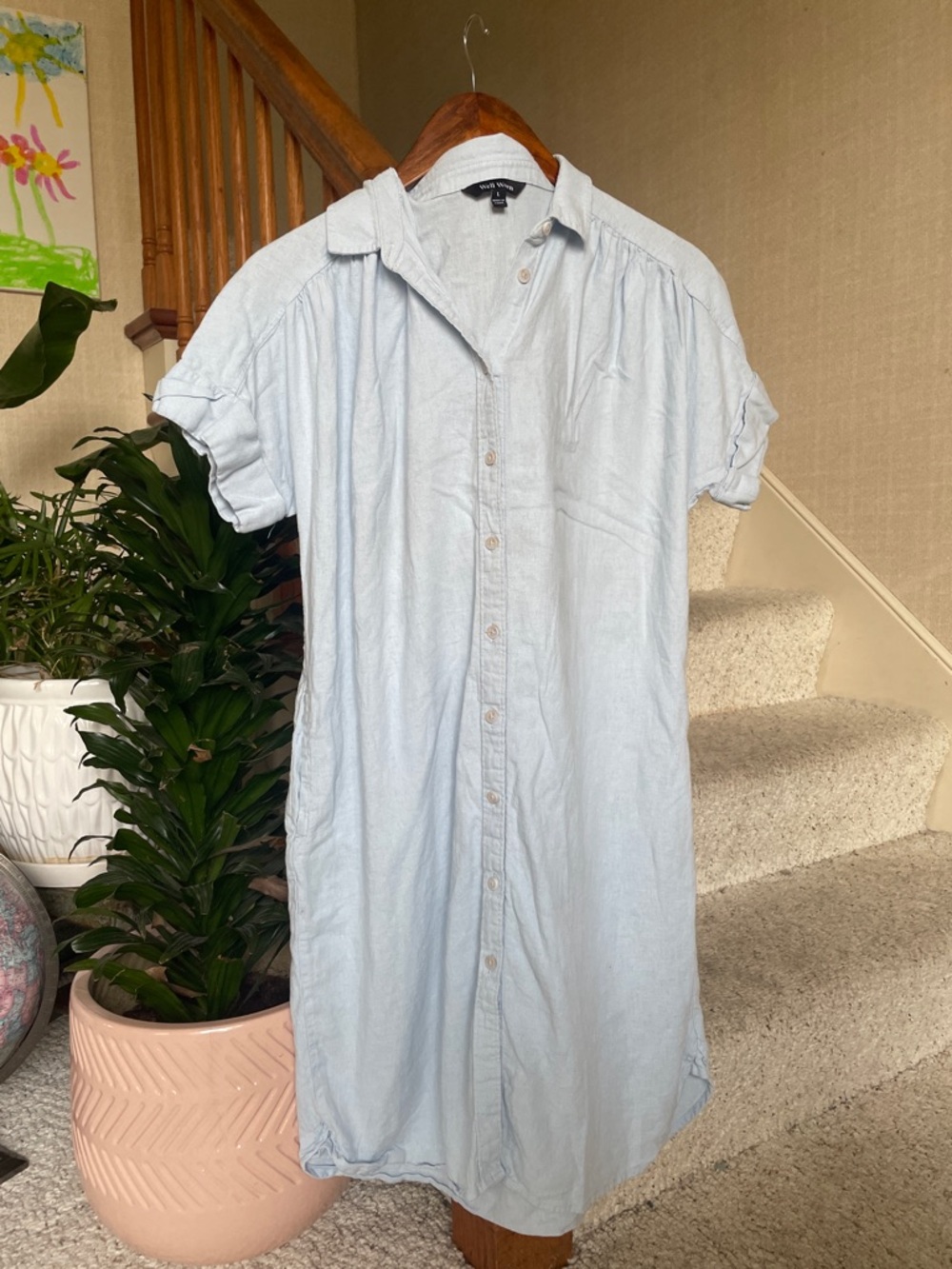 Well Worn Baby Blue Lagen Linen Dress Large